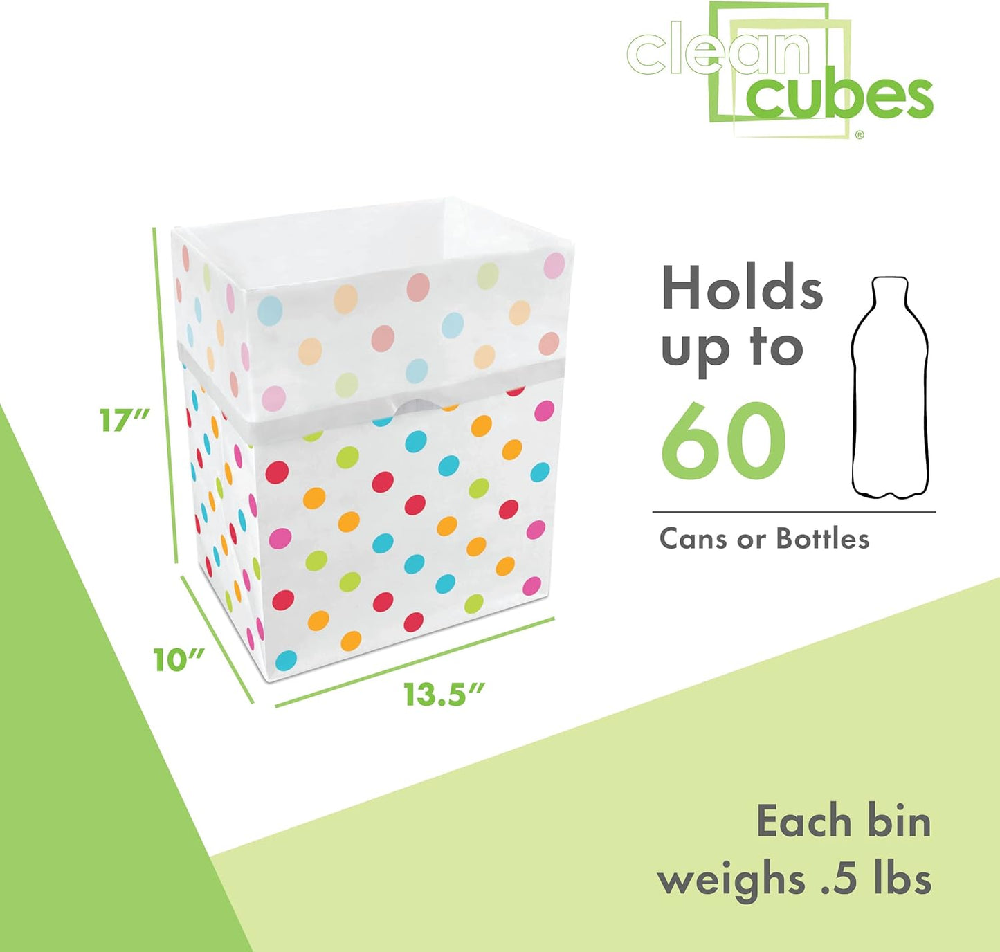 | 13 Gallon Disposable Trash Cans (6-Pack) with Fitted Trash Bags - Reusable Garbage and Recycling Bins for Parties, Events, and More (Polka Dot - 17" Height x 13.5" Width x 10" Depth)