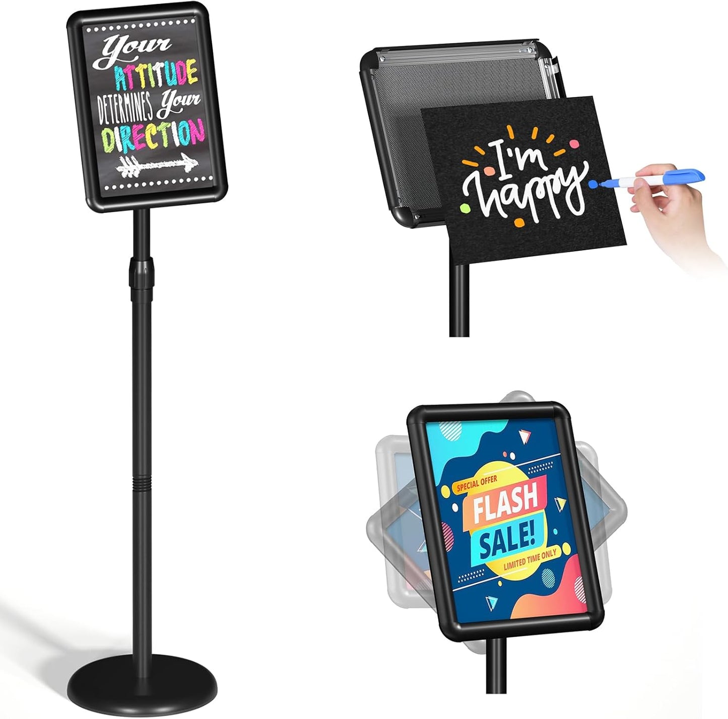 Sign Stand Floor Standing Sign Holder Sign Stands for Display 8.5 x 11 Inches Pedestal Sign Holder 360° Rotation Adjustable Signage Stand for Business Exhibition, Restaurant, Supermarket (Black)