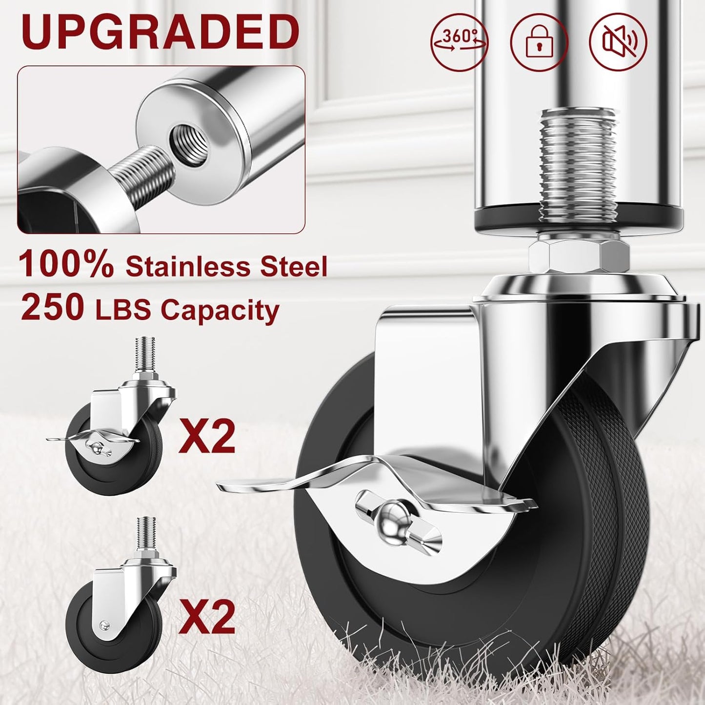 100% Stainless Steel Heavy Duty Clothes Rack Load 860LBS, Rolling Double Rods Clothing Racks for Hanging Clothes, Adjustbale Garment Rack With Sturdy Wheels Shelf, Portable Closet Rack Free Standing