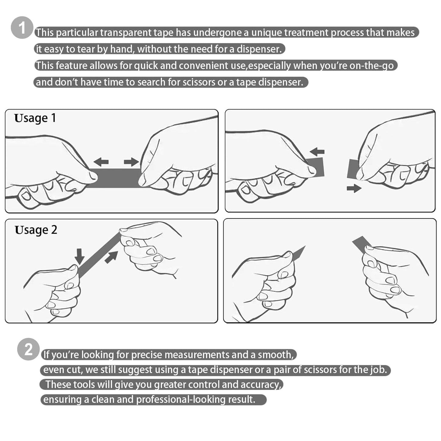 Transparent Tape Refill Rolls for Dispenser, Tear by Hand,48 Rolls x 900 inches