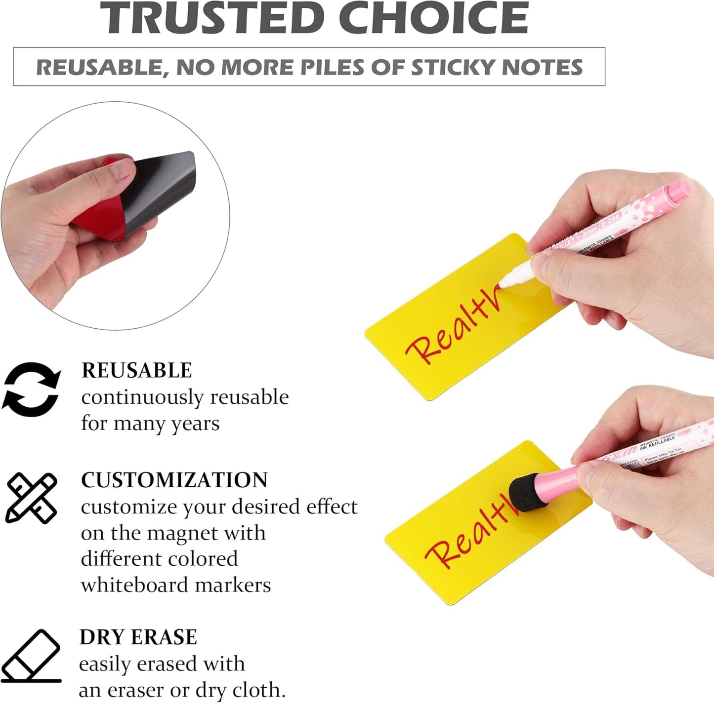 Realth Dry Erase Magnetic Board, Reusable Fridge Magnetic Whiteboard, Blank Magntic Board to Write on for Home Office Classroom, 8.3'' × 12.2'' 5 Pcs