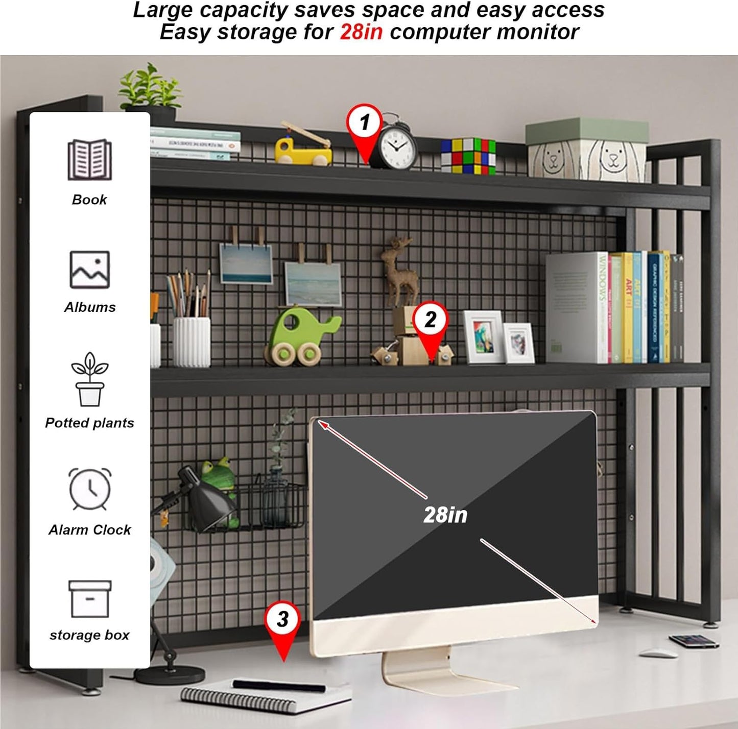 FPIGSHS Adjustable Desk Bookshelf Organizer Rack, Desktop Bookcase for Computer Desk，Office Supplies Organizers and Accessories Storage Display Shelf (E, 135cm)