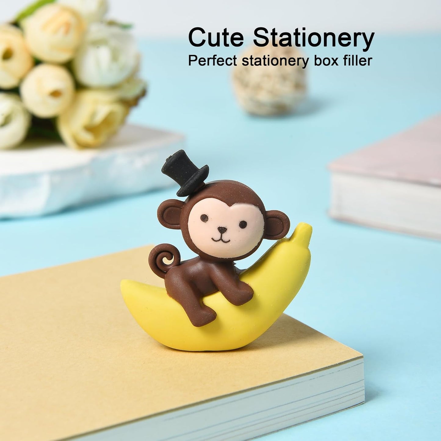16Pcs Pencil Top Erasers for Kids, 3D Cute Monkey Pencil Toppers, Bulk Fun Pencil Cap Easters for School Classroom Supplies Prize Gifts Party Favors