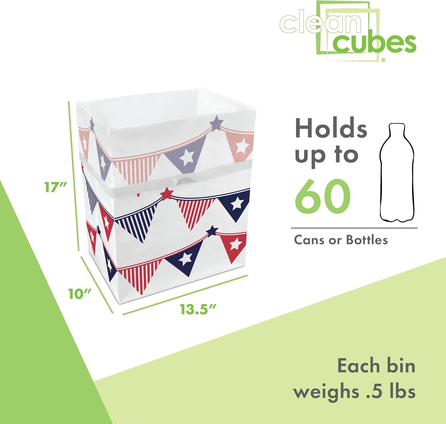 | 13 Gallon Disposable Trash Cans (3-Pack) with Fitted Trash Bags - Reusable Garbage and Recycling Bins for Parties, Events, and More (USA Flag - 17" Height x 13.5" Width x 10" Depth)