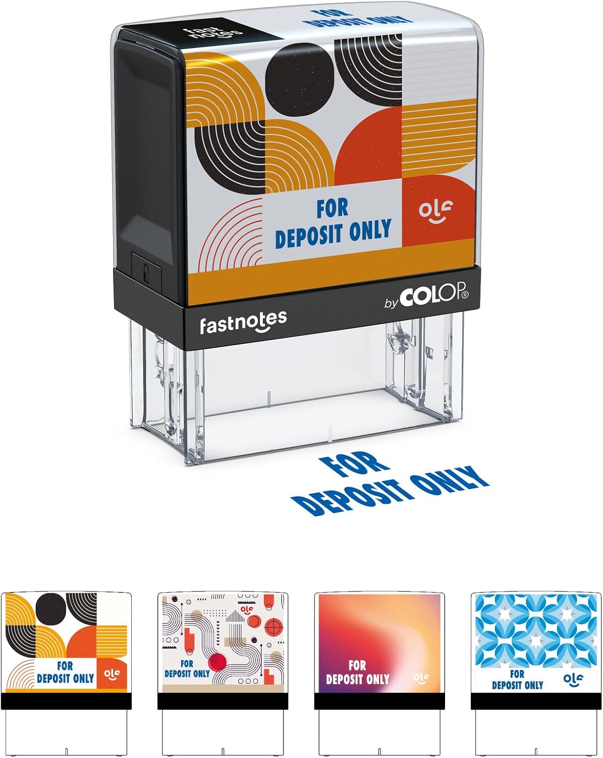 Fastnotes for Deposit ONLY Self-Inking Rubber Stamp by COLOP- Great for Office Documents, Notary, Warehouse, Accounting, Business, and Legal Documentation - Blue Ink (for Deposit ONLY- Blue)