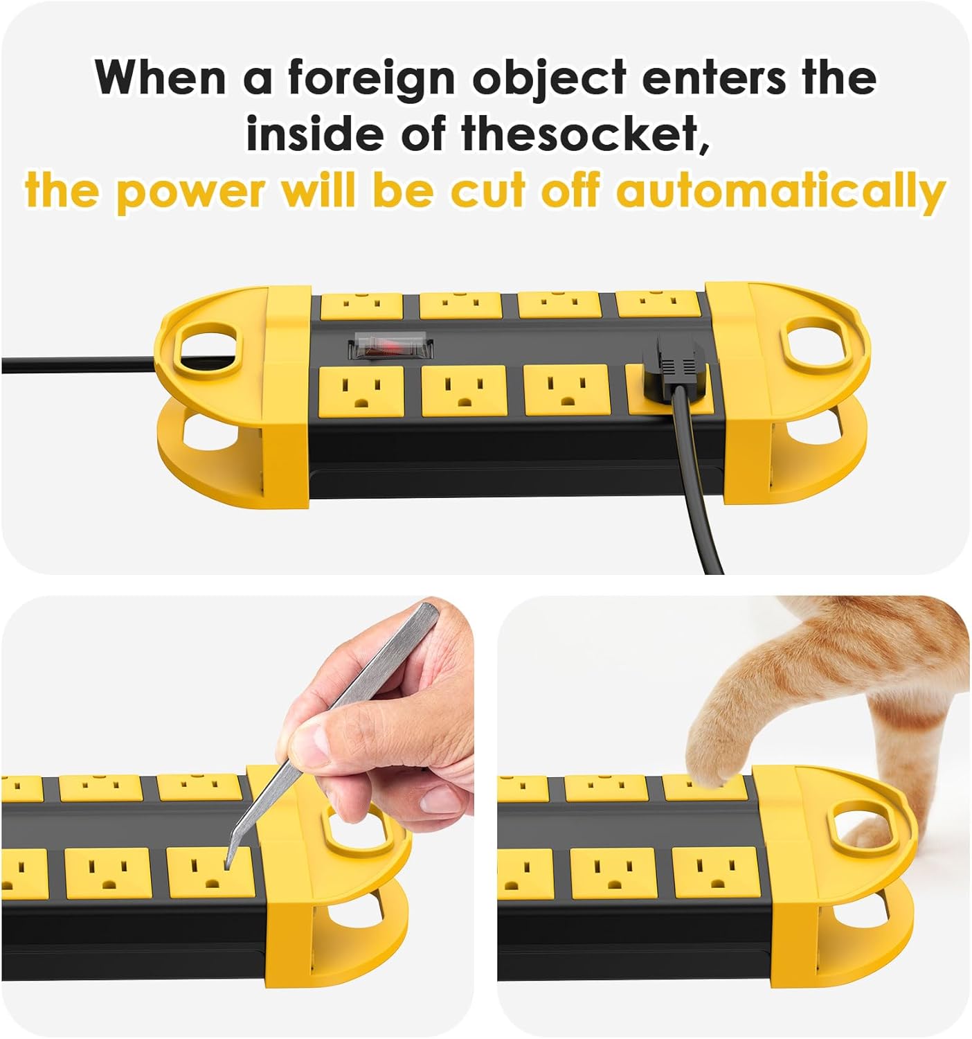 CCCEI Outdoor Power Strip Weatherproof with 8 Plug, Waterproof Extension Cord with Multiple Outlets, Christmas Exterior Garden Yard Surge Protector 10FT.