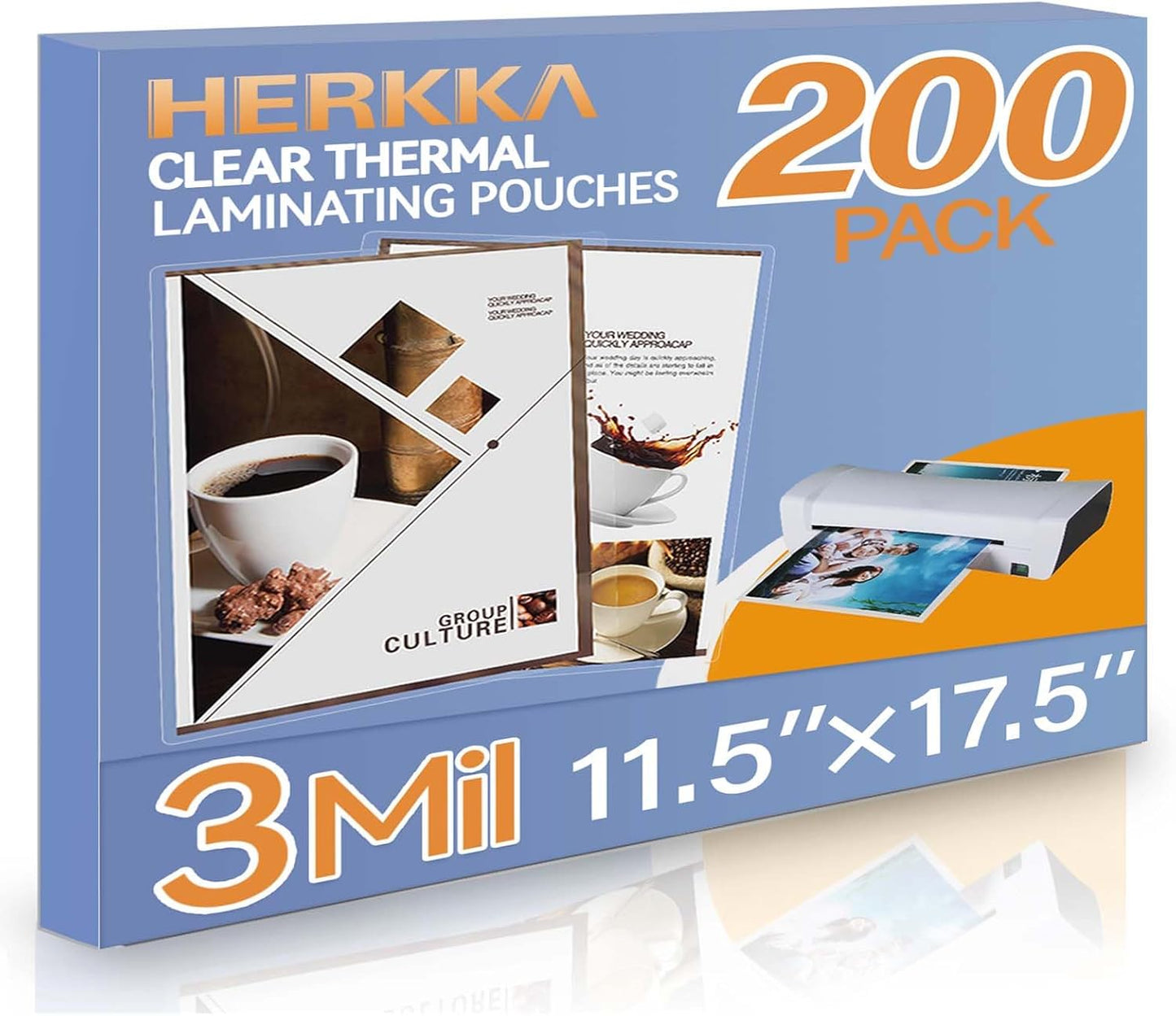HERKKA 200 Pack Laminating Sheets, Hold 11 x 17 Inch Sheet, 3 Mil Clear Thermal Laminating Pouches 11.5 x 17.5 Inch Lamination Sheet Paper for Laminator, Round Corner