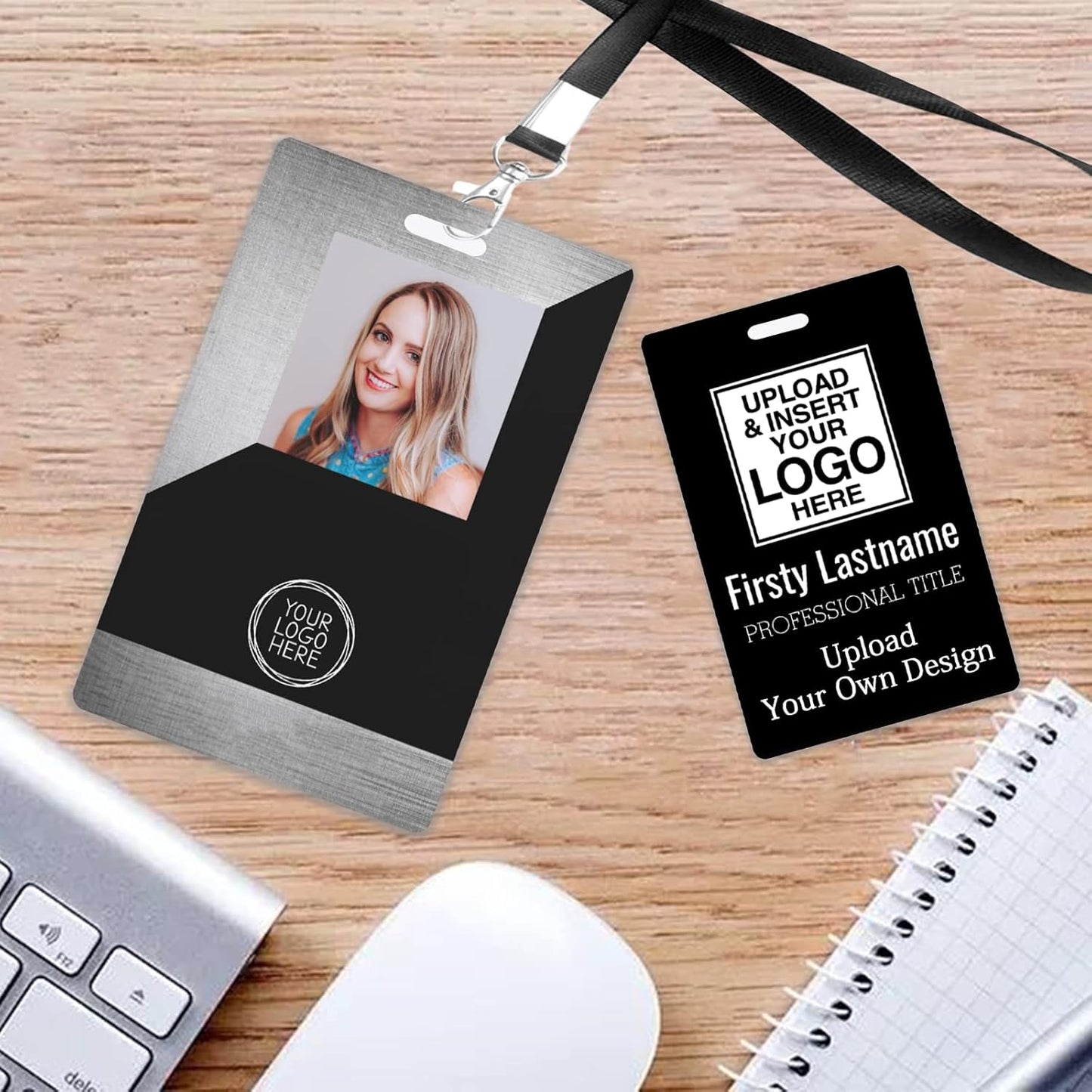 Custom Id Badge, Personalized Employee Photo Identification Card with Lanyard, Durable ID Card for Office Worker Doctor Nurse Student-Vertical-Template8