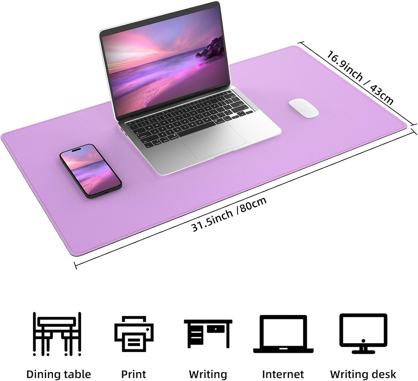 Leather Desk pad Protector, Large Desk mat with Natural Cork & PU Leather,Mouse pad,Non-Slip Office Desk Mat,Waterproof Desk Writing Pad for Office and Home (35in*17in, Purple)