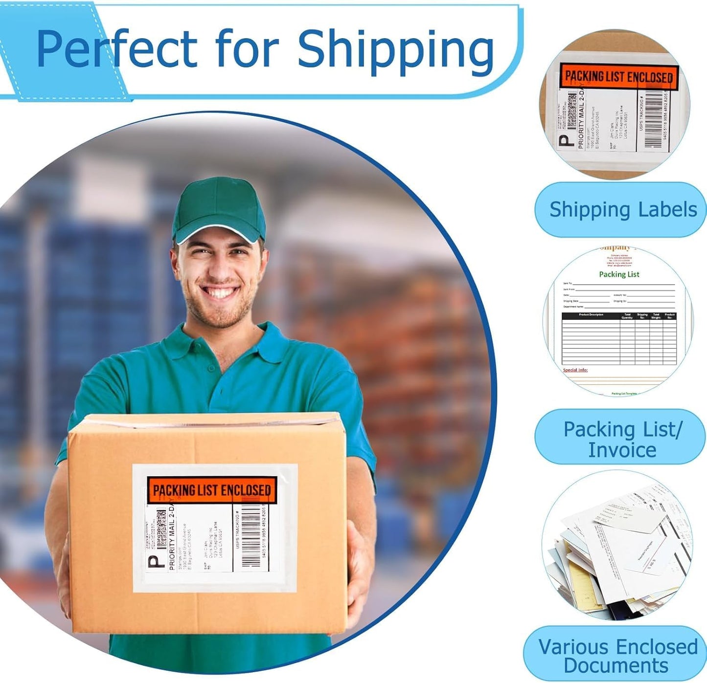 1000pcs 4.5”x5.5” Packing List Envelopes Self-seal Packing Slip Envelope Pouches Shipping Label Sleeves Top Loading Packing List Enclosed Bags.