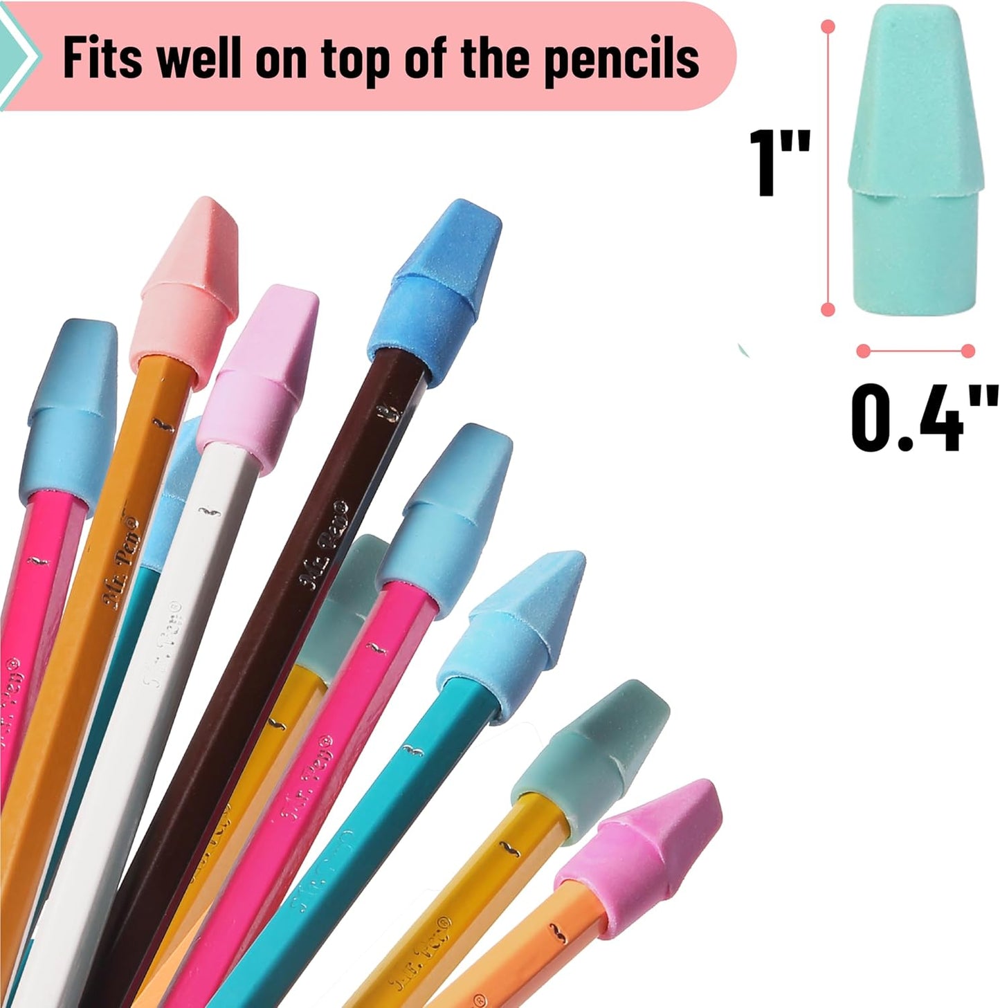 Mr. Pen- Pencil Erasers Toppers, 500 Pack, Colorful, Latex Free, No Smudge, Mr Pen Erasers for Pencils