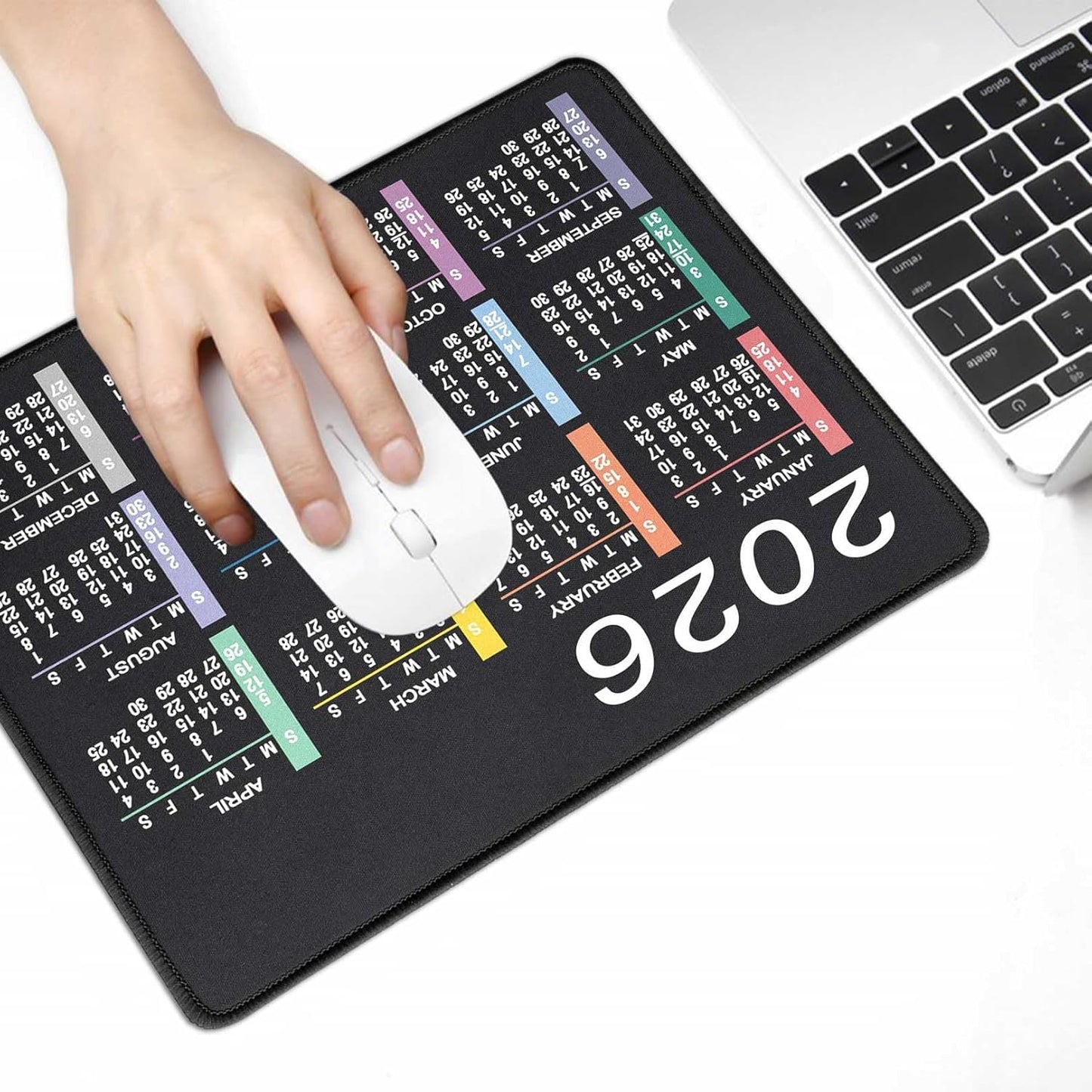 Mouse Pad with Non-Slip Rubber Base, Waterproof Computer Mousepad with Stitched Edges, Mouse Pads for Computers, Laptop, Gaming, Office & Home, 9.5 x 7.8 in (2026 Calendar Jet Black)