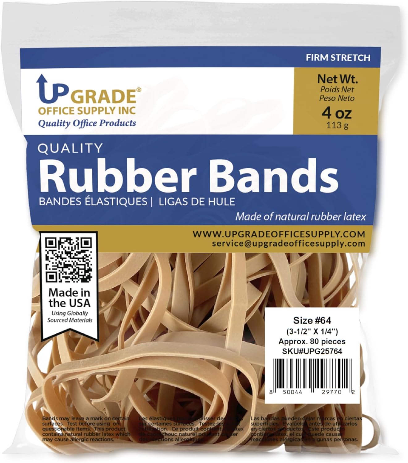 Upgrade Office Supply UPG25764 Rubber Bands, Size 64 (3-1/2 x 1/4), 80 Bands, 1/4 lb, USA