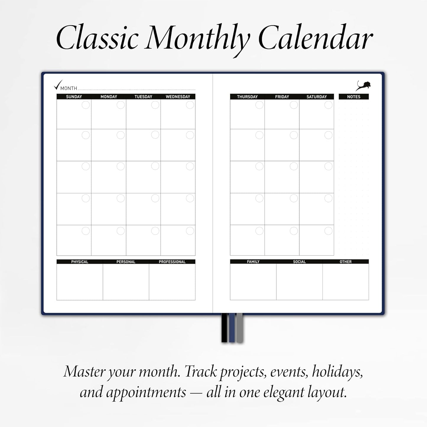 Undated Day Planner & Calendar – 6-Month Life Organizer for Productivity, Time-Management & Focus | 24-Hour Hourly Agenda for Men & Women, Vegan Leather Hardcover (Blue)