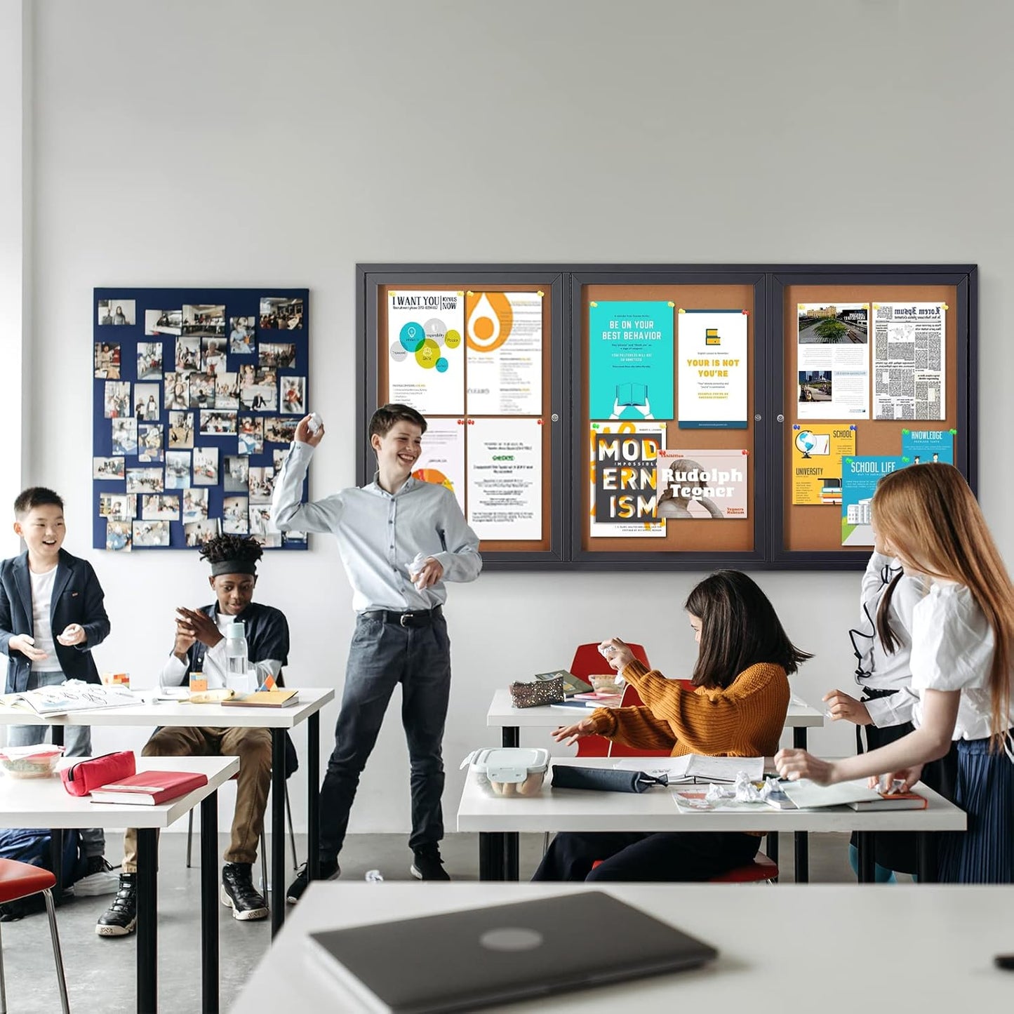 Enclosed Bulletin Board Outdoor Noticeboard with Locking Door, Weather-Resistant, Cork, Black Aluminum Frame, 70 x 36 in