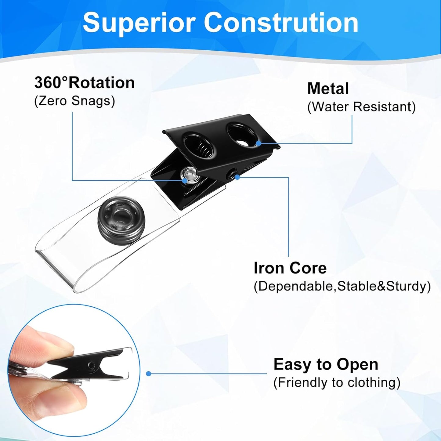 Marspark 200 Pack Metal Badge Clips with Clear PVC Straps Double Hole ID Badge Clips for Name Tag ID Cards and Holders, Office Supplies (Black)