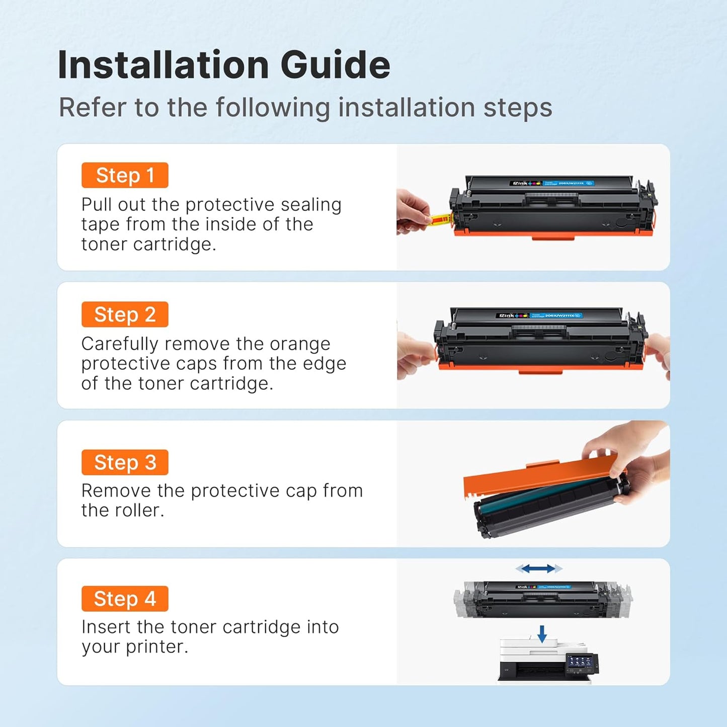 E-Z Ink 206X Toner Cartridges 4 Pack High Yield Compatible for HP 206X 206A W2110X W2110A to Use with HP Color Laserjet Pro MFP M283fdw M283cdw M283fdn M282nw M255dw M255nw M283 (with Chip -B/C/Y/M)
