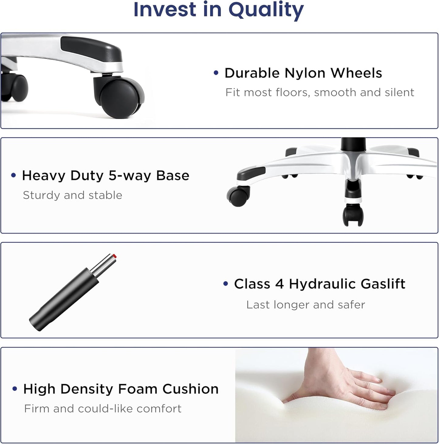 Nouhaus Ergonomic Office Chair Premium Microfiber Leather Adjustable Lumbar Support & Armrests, High Back Comfy Desk Gaming Chairs Executive Computer Swivel Chair Tilt Function(Posture,White)