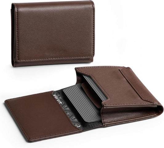 Real Leather Business Card Holder Premium RFID Blocking Card Case with ID Window and Magnetic Closure Holds Up to 40 Business Cards (Espresso)