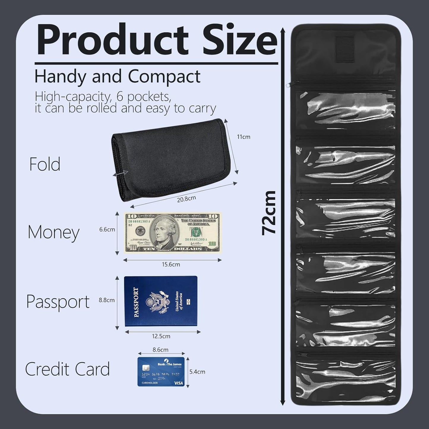 Money Organizer,Money Organize for Cash with 6 Zippered Pocket Multipack Pouch,Small Travel Casher Holder,Cash Holder for Bills,Coins,Foreign Currencies