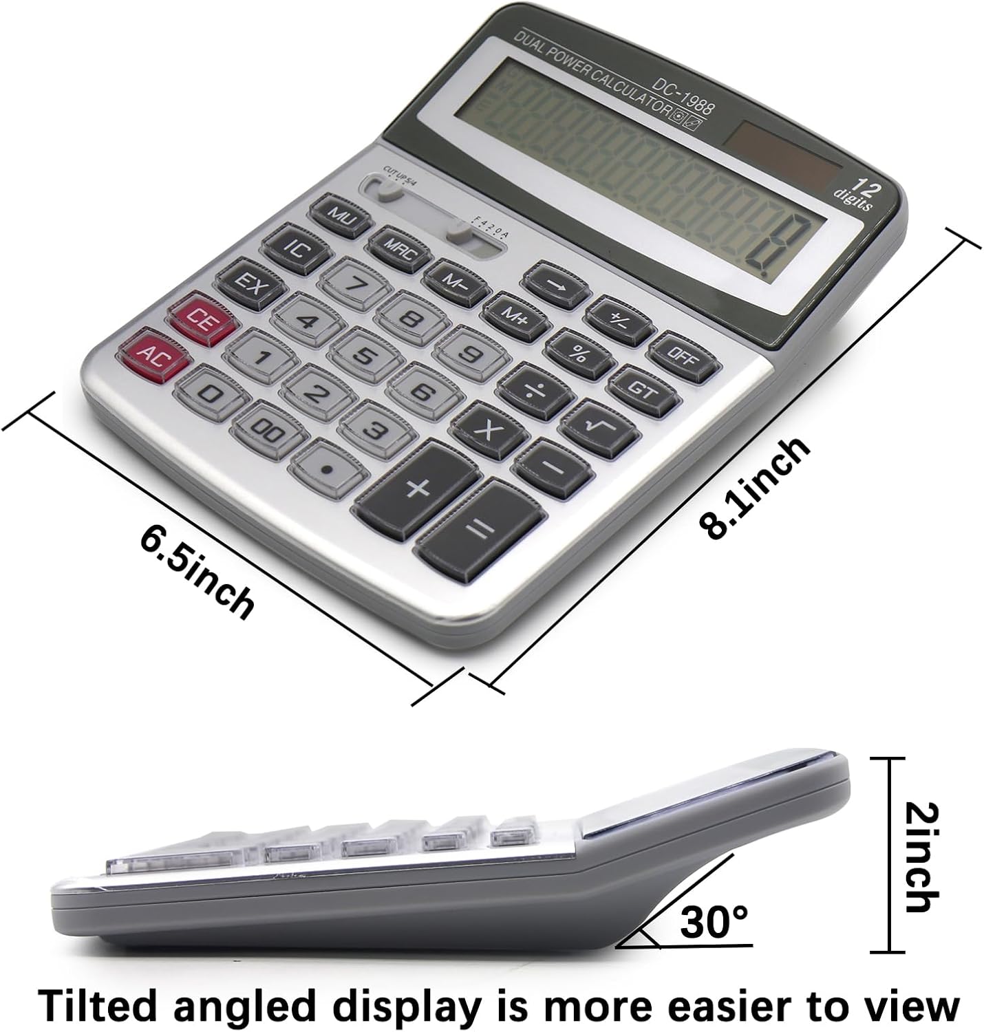 OFFIDIX Desk Calculator 12 Digits Extra Large LCD Display,Big Buttons Dual Power Solar Calculator for Office,Work,Business,Home and School