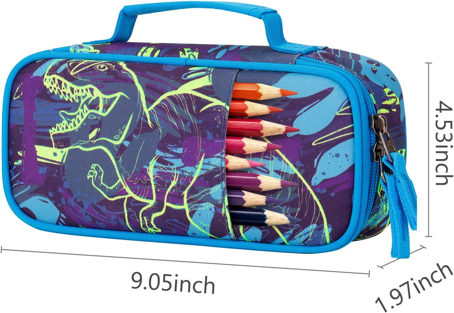 Choco Mocha Dinosaur Pencil Case for Boys, Soft Pencil Case Kids Pencils Pouch for Kindergarten Boys, Blue