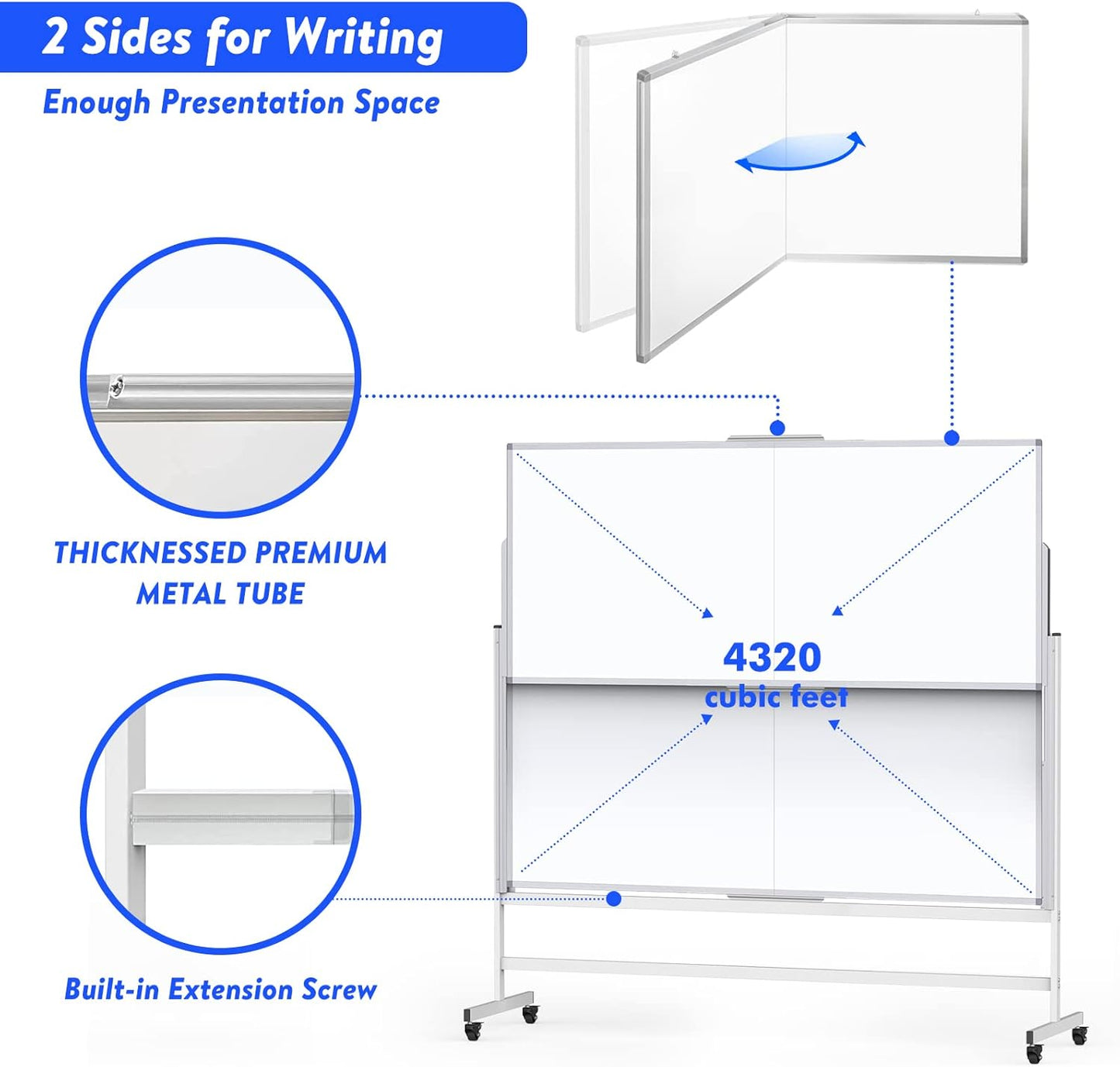 Dry Erase Whiteboard Height Adjustable, 72x60 inches Large Standing Easel White Board on Wheels, Mobile Magnetic Rolling White Board for Office Home Classroom, School Supplies for Teaching