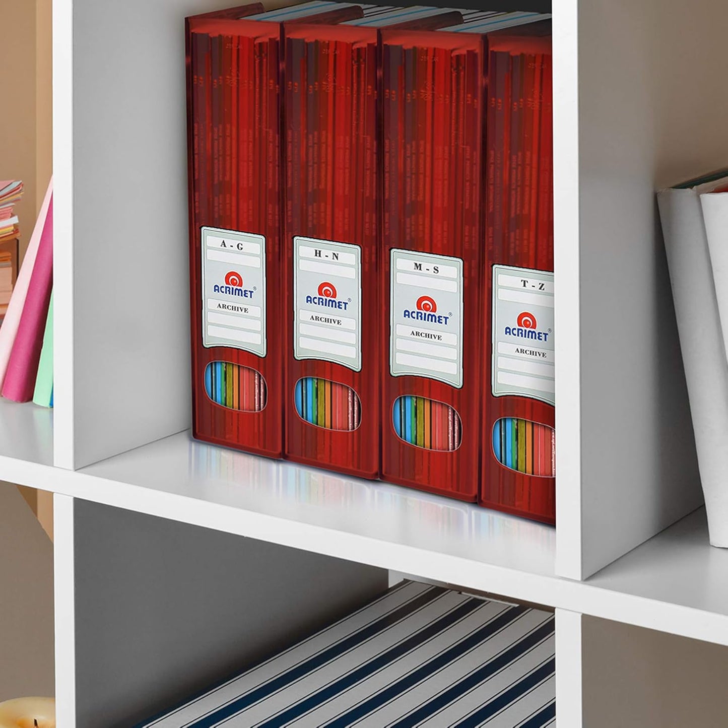 Acrimet Magazine File Holder, Durable Rack, Space-Saving Organizer (Plastic) (Clear Red Color) (2 Pack)