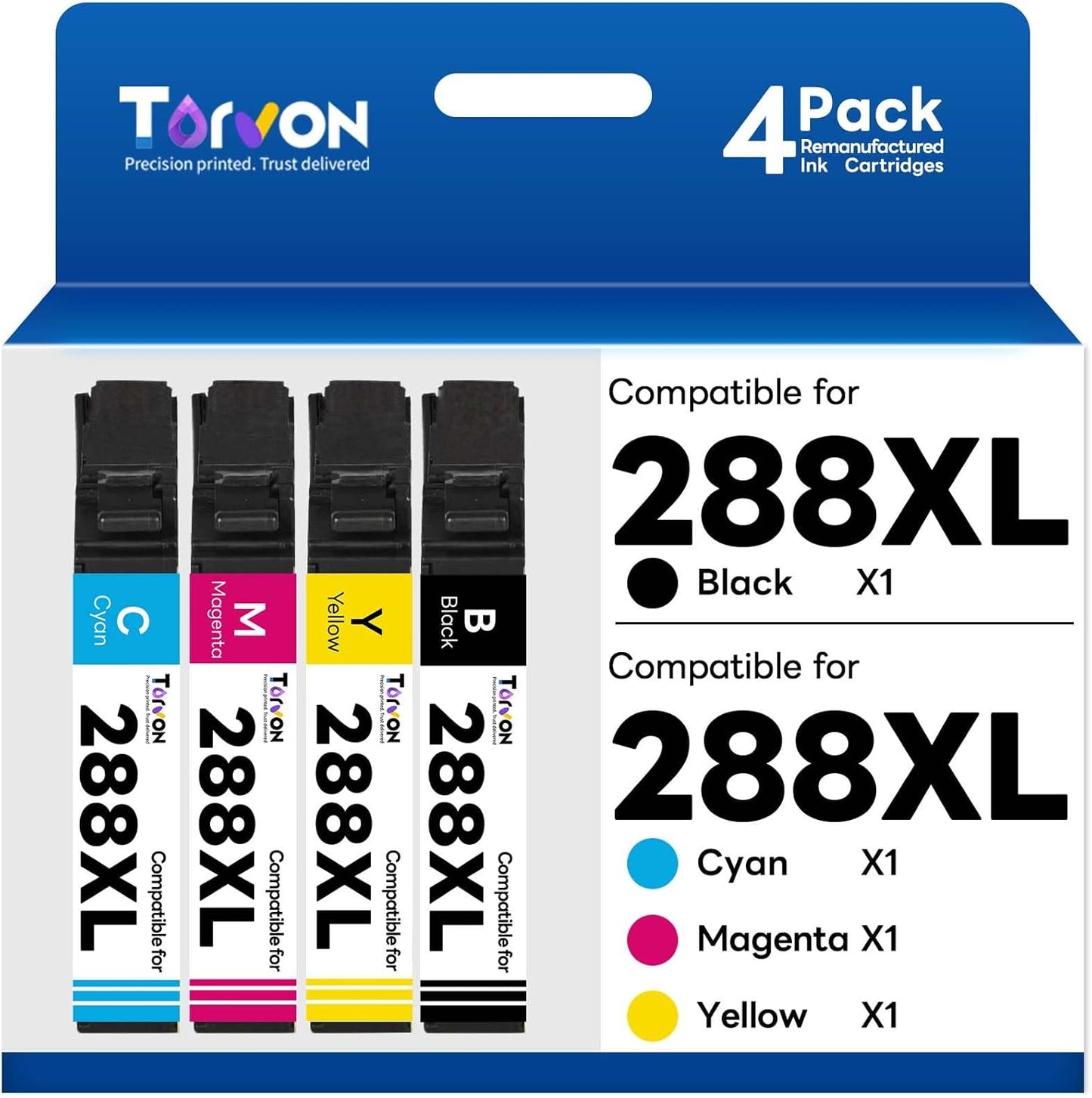 Remanufactured Ink Cartridge Replacement for Epson 288 288XL Ink Cartridges Compatible with Expression XP-440 XP-330 XP-430 XP-434 XP-340 XP-446 Printer(Black, Cyan, Magenta, Yellow)