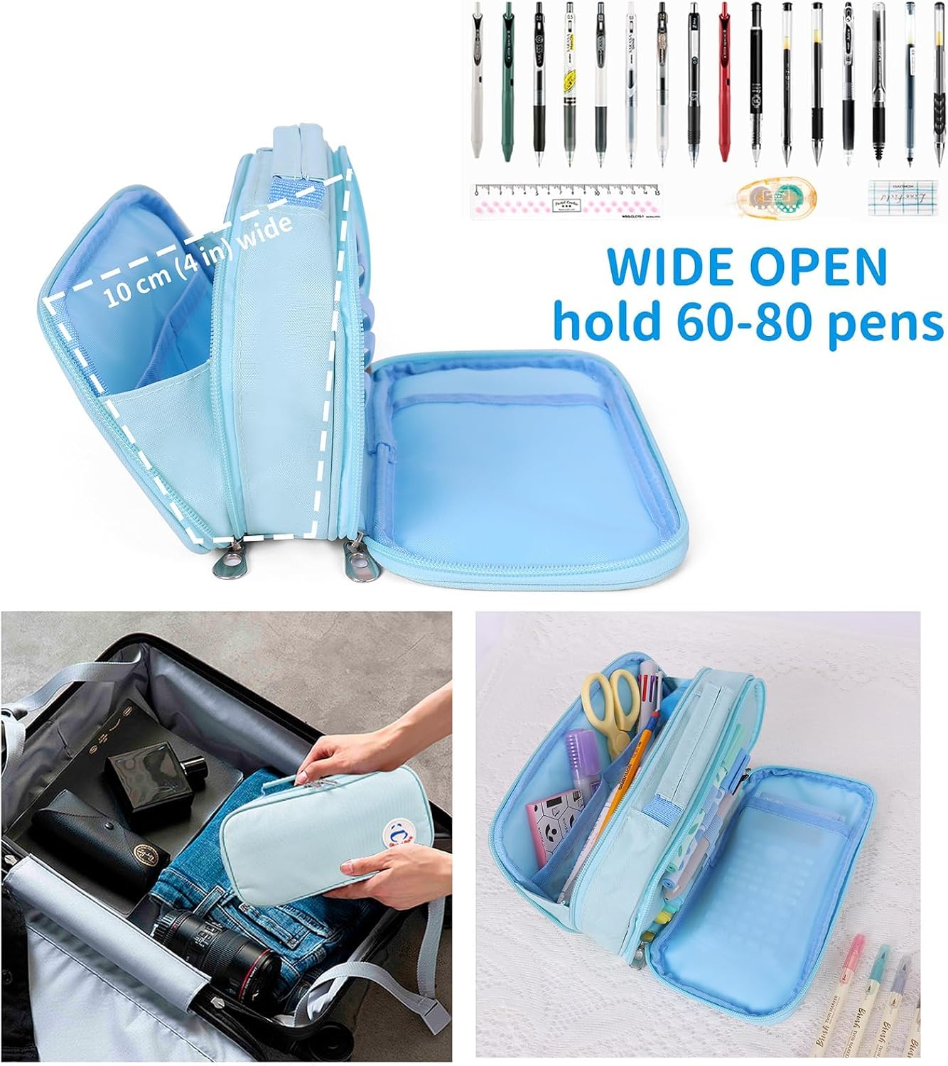 Pencil Case Pen Bag Holder Pouch Large Handle Big Capacity Desk Organizer Storage Marker Box Stationary Makeup Cosmetic Double Zippers for School Office Students Teen