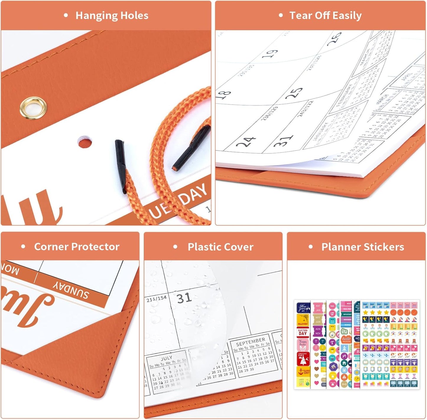 Ospelelf Desk Calendar 2025-2026 Wall Monthly Planner 12"x17" Leather Pad with Protective Cover 18 Months July 2025 to December 2026 Orange