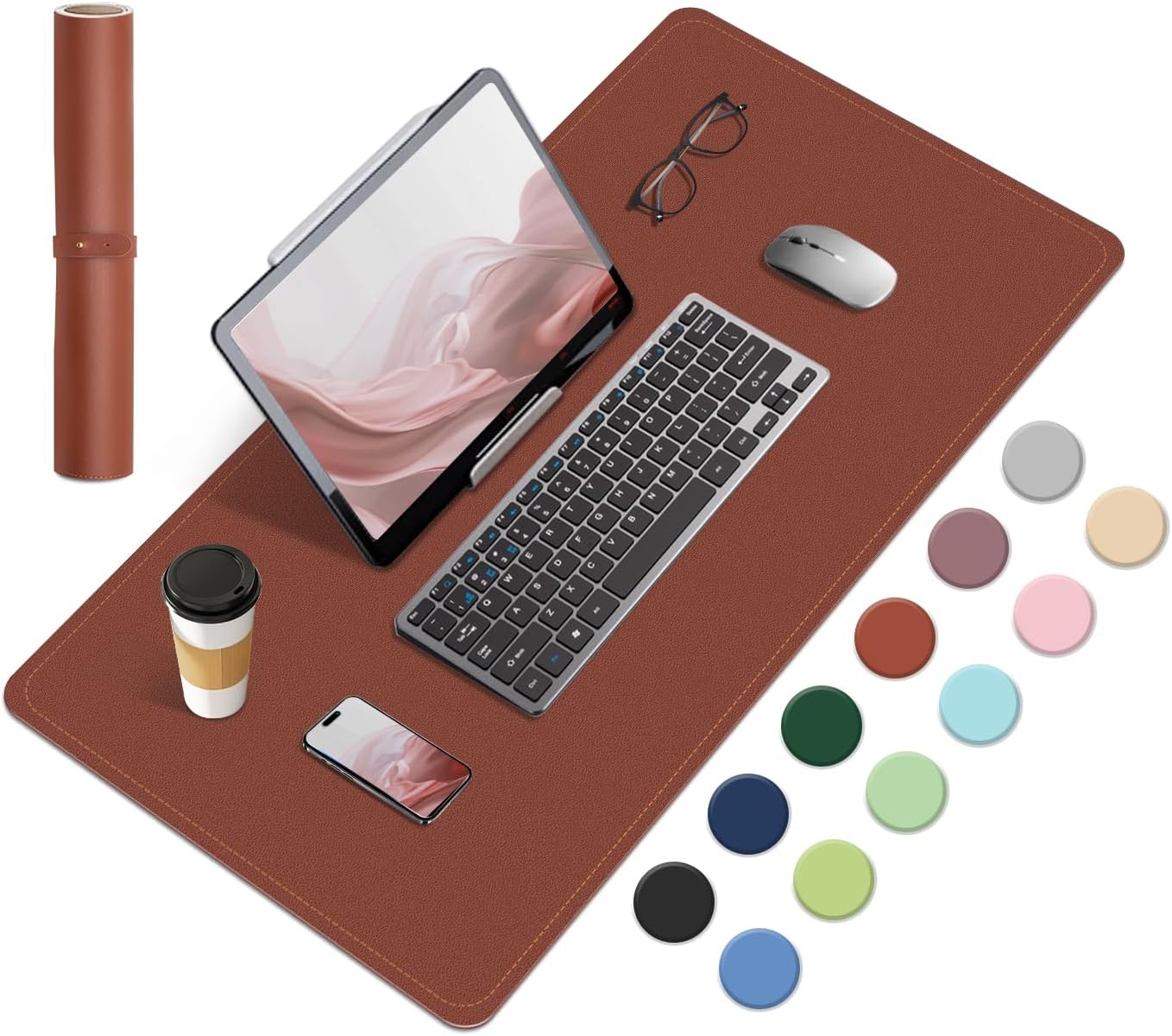 Dual-Sided Desk Pad, Natural Cork & PU Leather Mouse Pad for Desk, Desk Pad Protector, Non-Slip Desk Mat for Office and Home Work, (Brown, 23.6" x 13.7")