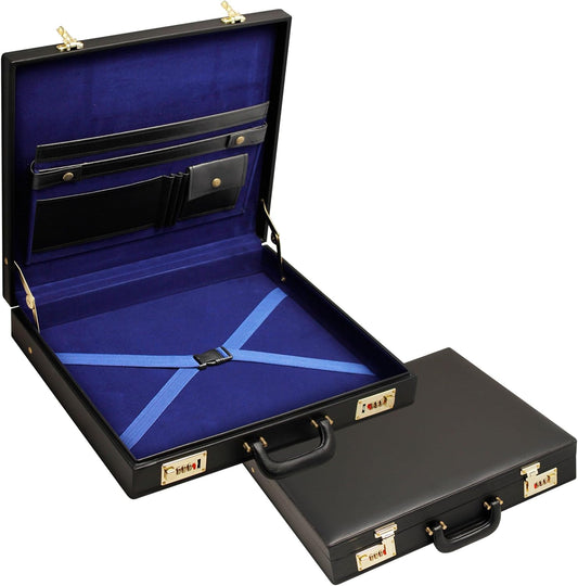 Premium Masonic Regalia Apron Provincial Briefcase – Black Imitation Leather Hard Case with Gold Locks | Freemason Bags & Storage Cases (Provincial)