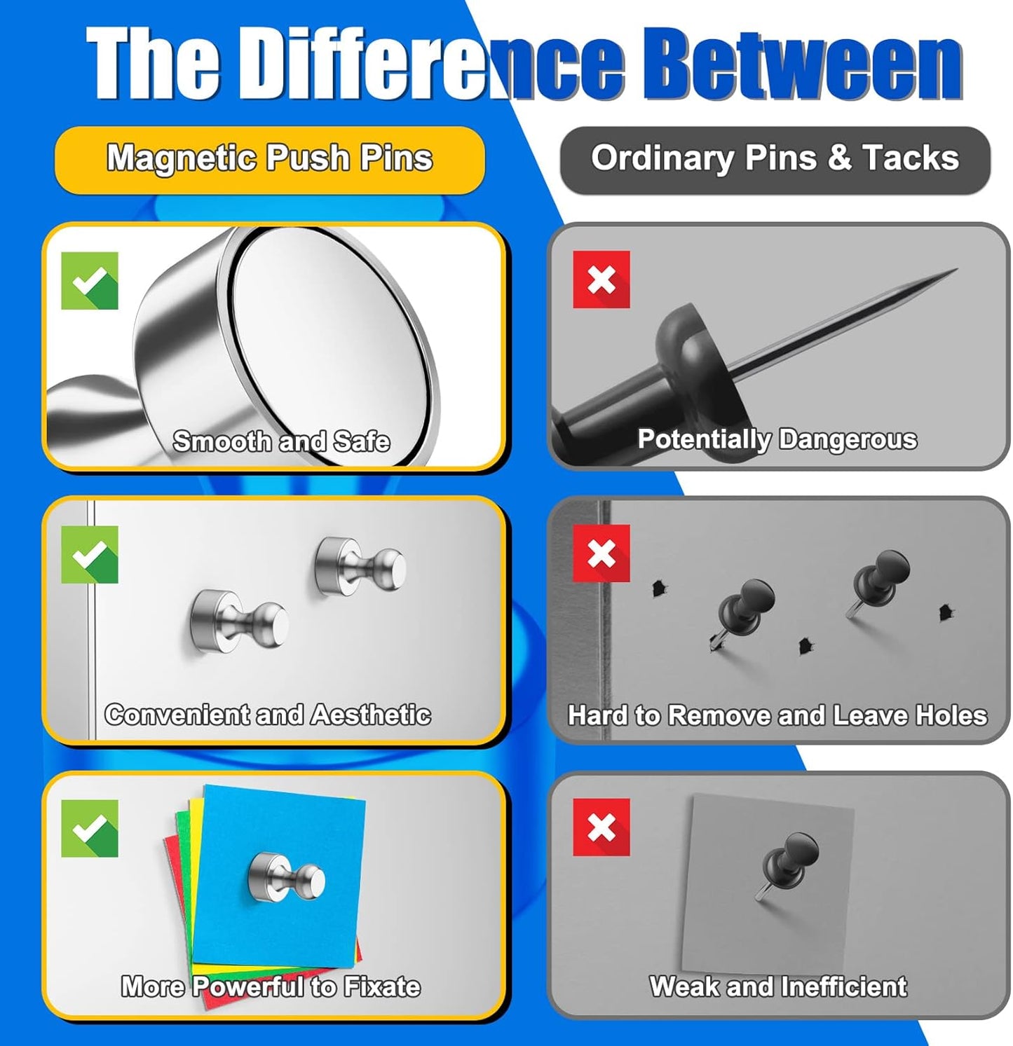 18 Pack Whiteboard Magnets Push Pins, Refrigerator Magnets Strong, Magnetic Clips Heavy Duty for Kitchen Decor and Accessories, Fridge, Crafts, Wall, Shopping List, Silver