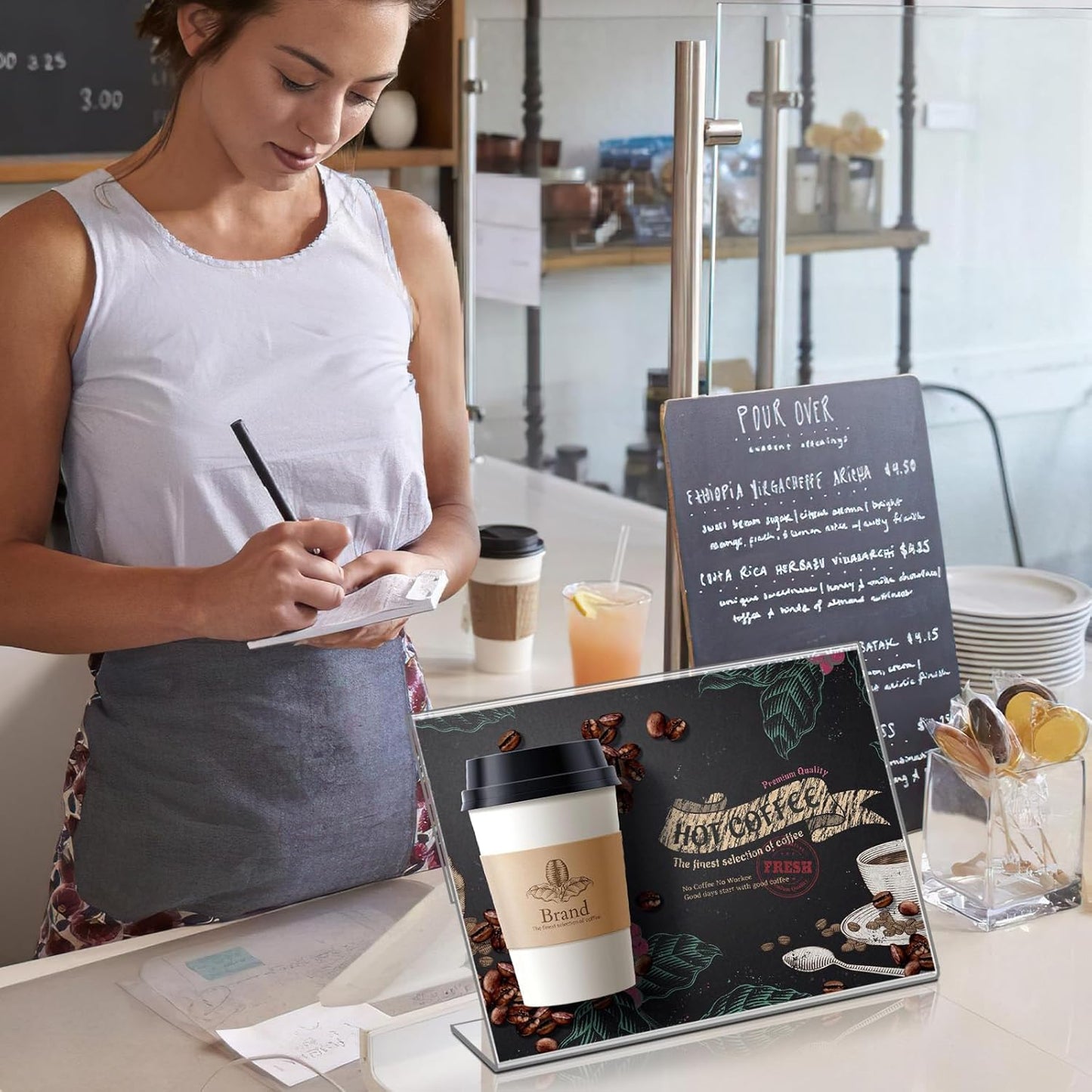 8 pack Acrylic Sign Holder 4 x 6 Inches,Clear Plastic Sign Holder Paper Photo Display，Menu Tabletop Stand，Clear Acrylic Picture Frame，Flyer Holder（Horizontal）