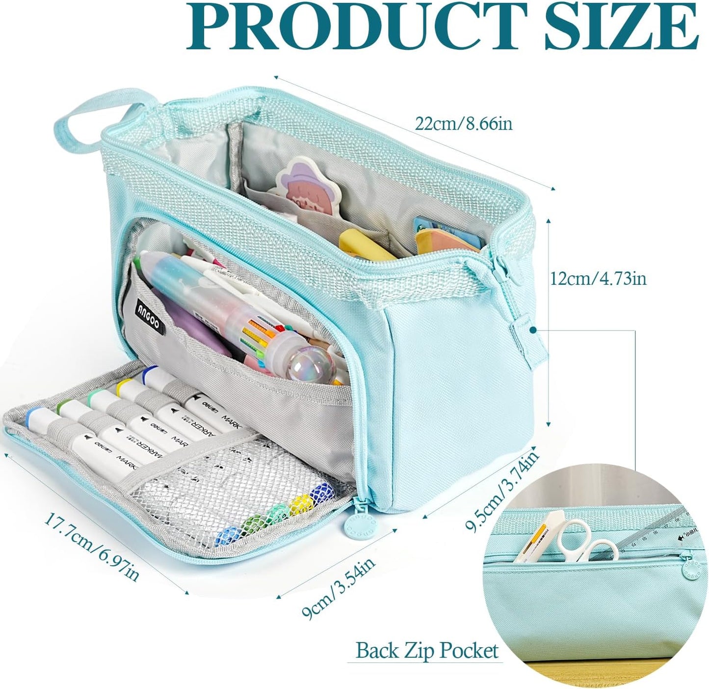 Pencil Case Pouch Large Capacity with Compartments, Pencil Case Pouch Bag with Zipper Handle for Teen Girls Boys Adults Women Men, Portable Pen Bag Stationery Organizer for Office School Travel, Blue