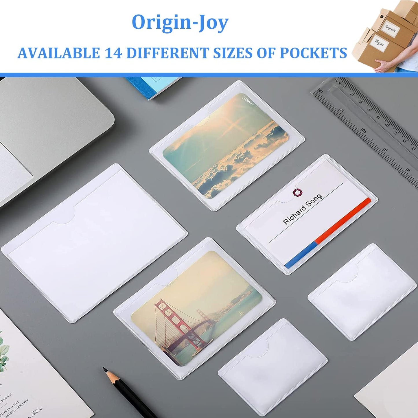Origin-Joy 25 PCS Self-Adhesive Index Label Pockets, Clear Plastic Peel & Stick Card Holders with Top Open for Loading (5.5 x 4.75 inch)