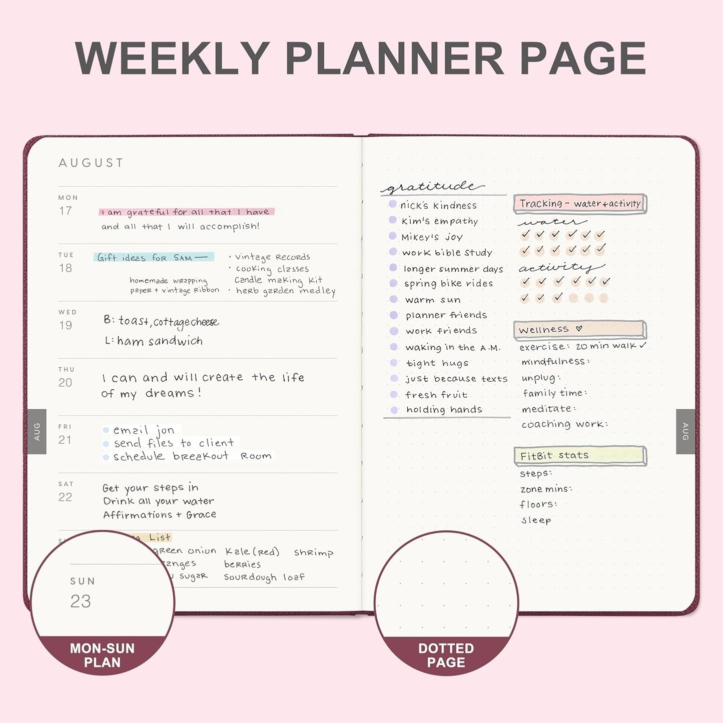 And Per Se 2026 Planner-Daily, Weekly & 15-Monthly Leather Hardcover Planner, 5.7" x 8", Daily Schedule, Monthly Tabs, 100 GSM Thick Paper, Back Pocket(Dark Red)