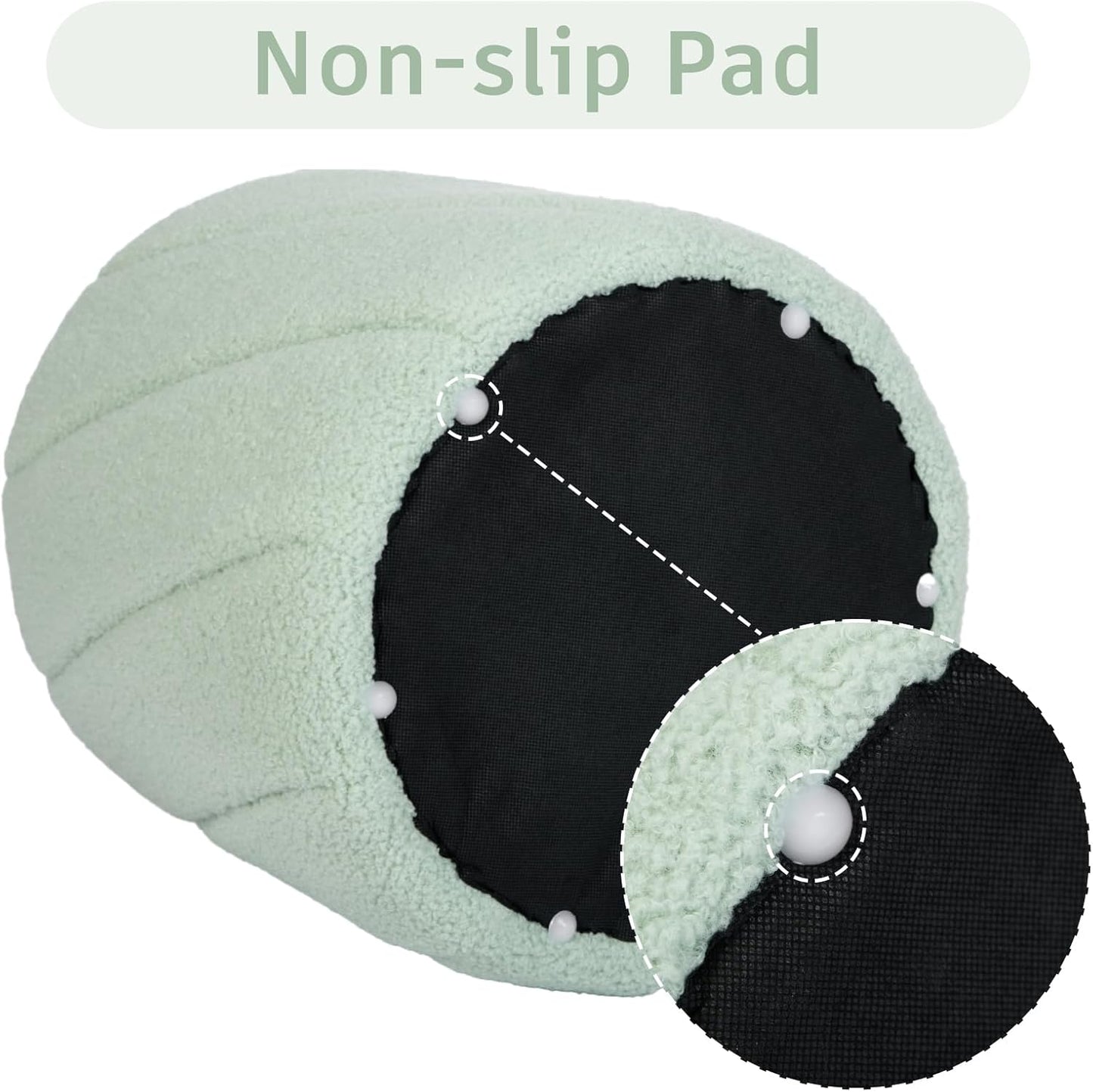 Modern Round Ottoman, Spiral-Tufted Foot Stool Ottoman, Teddy Fleece Upholstered Vanity Stool for Makeup, Bedroom, Living Room, Light Green