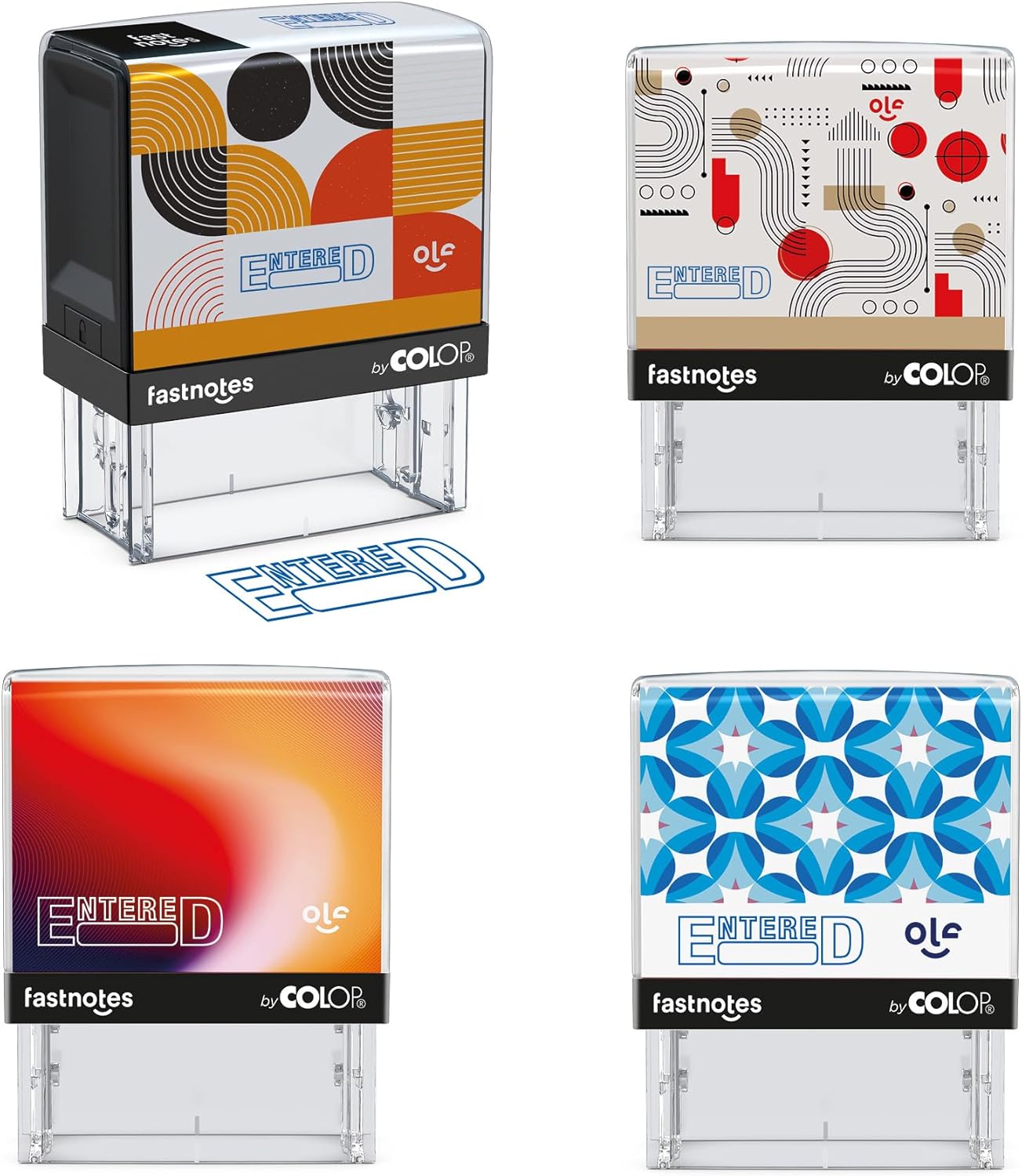 Fastnotes Entered Self-Inking Rubber Stamp by COLOP - Great for Office Documents, Notary, Warehouse, Accounting Paperwork, Business, and Legal Documentation - Blue Ink (Entered- Blue)