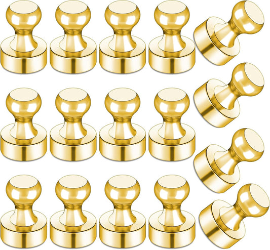 LOVIMAG Gold Fridge Magnets, 16 PCS Refrigerator Magnets - Strong Neodymium Metal Push Pin Magnet for Whiteboard, Kitchen, Office, Locker