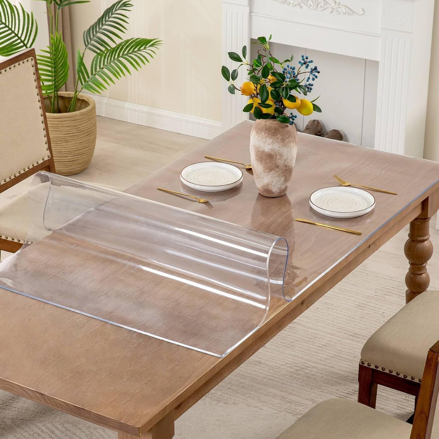 38 x 80 Inch Clear Table Cover Protector, 2mm Thick Clear Table Protector for Dining Room Table, Plastic Table Cover, Waterproof Table Pad for Kitchen, Office