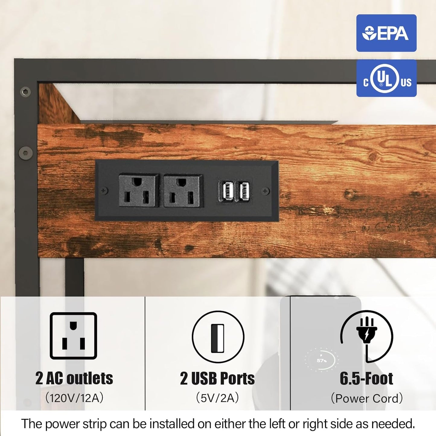 3 Tier Large Printer Stand with Wheels, 25.2 x 18.9 Inch Printer Stand with Power Outlet USB Port, Printer Table with Adjustable Storage Shelf for Home Office, Rustic Brown