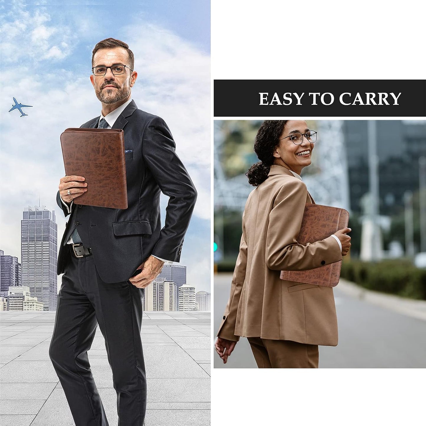 ProCase Portfolio Business Padfolio Folder with Zipper, Conference Meeting Executive File Legal Document Organizer with Pockets Letter Size A4 Writing Pad Notepad Padfolio -Brown