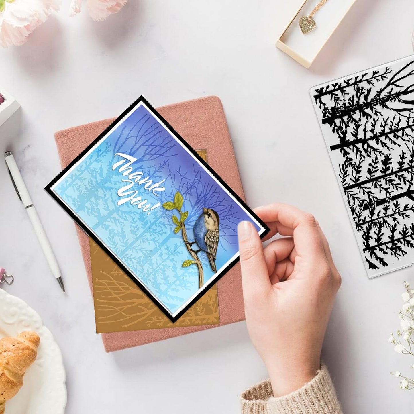 3D Textured Embossing Folders for Card Making, Forests Trees Plastic Embossing Folders Shrubs Plants Embossing Folder Craft Card Template for DIY Scrapbooking