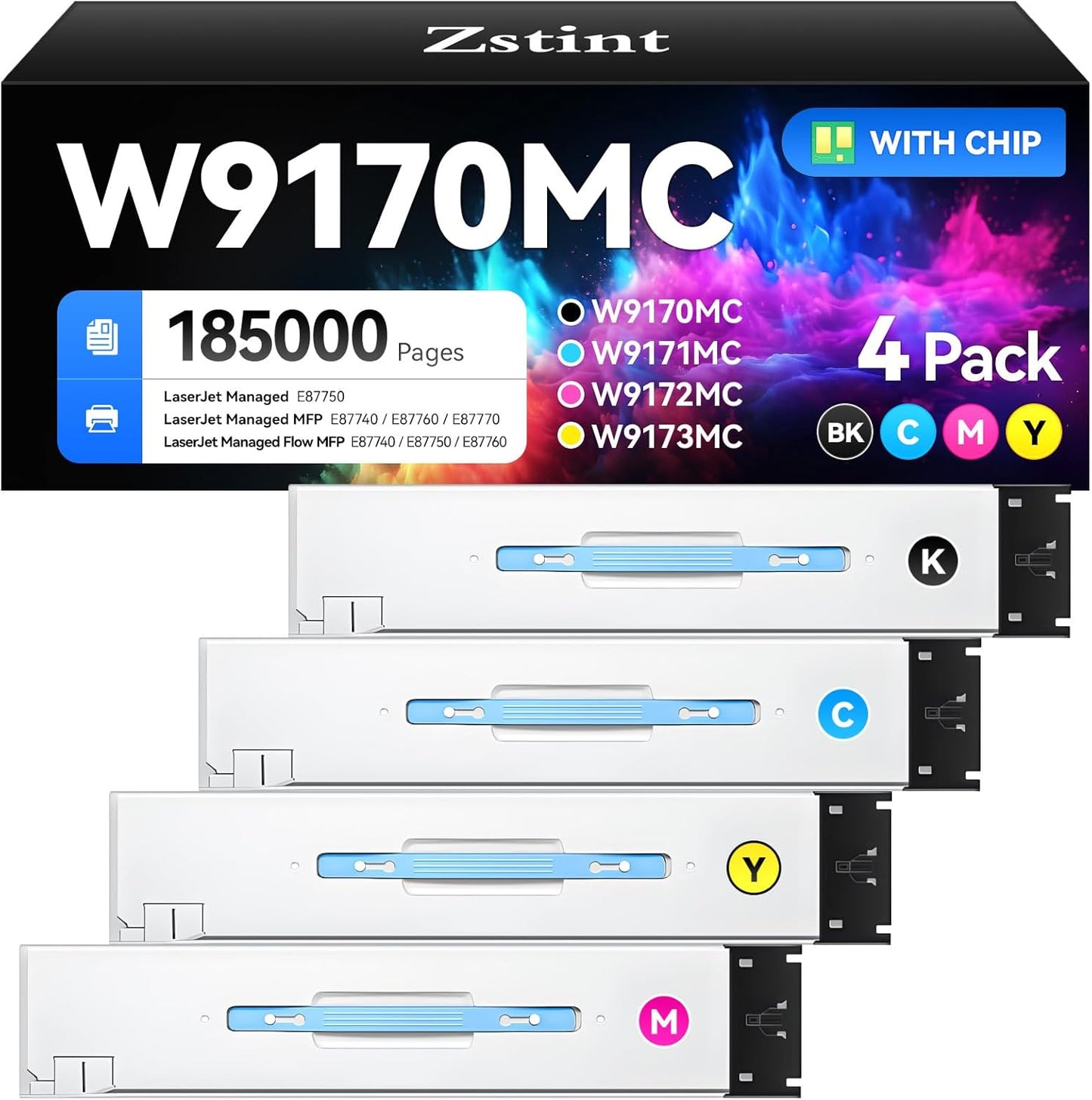 W9170MC W9171MC W9172MC W9173MC Toner Cartridge Set 4-Pack Replacement Compatible with HP Color Laserjet Managed E87750 MFP E87740 E87760 E87770 Flow MFP E87740 E87750 E87760 E87760 Printer Ink Copier