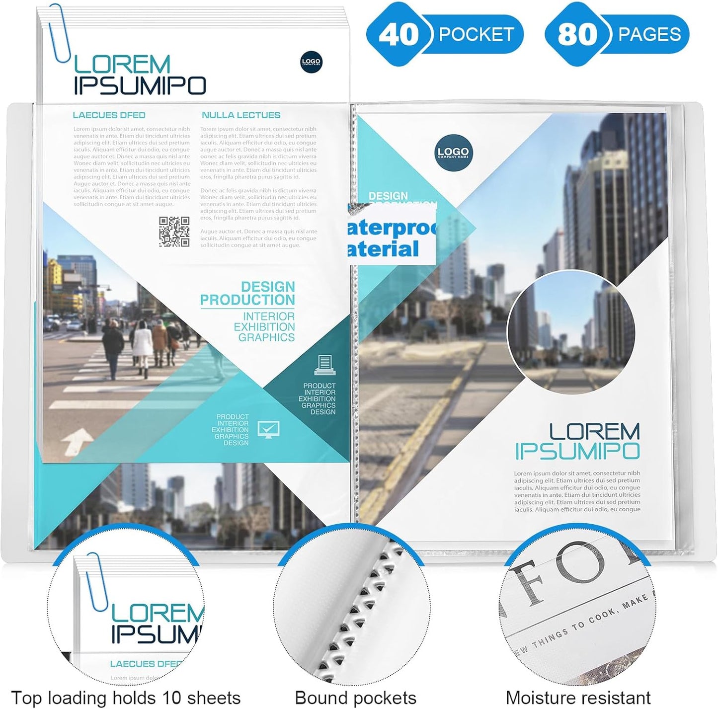 Marspark 6 Pcs Binder with Plastic Sleeves Large 8.5" x 11" Display Presentation Book 40 Pocket 80 Pages Art Portfolio Folder Clear Sheet Protector for Photo Document (Black,White)