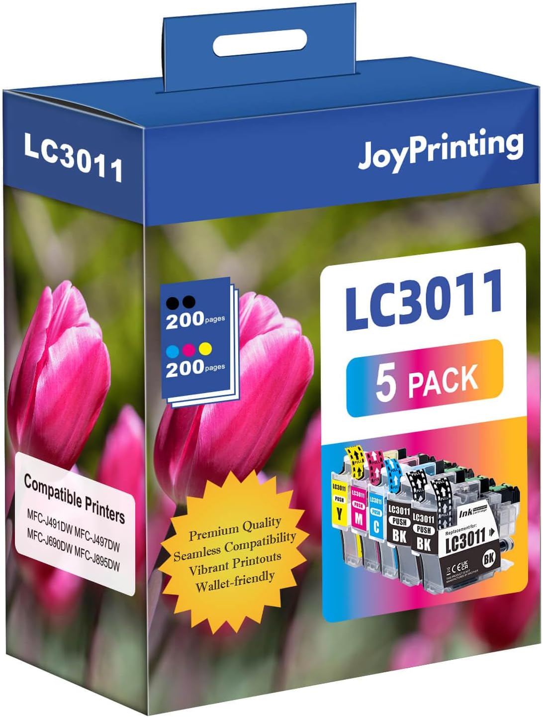 Compatible Brother LC3011 LC-3011 3011 Ink Cartridges for Brother MFC-J491DW MFC-J497DW MFC-J690DW MFC-J895DW Printer, 5-Pack (2 Black, 1 Cyan, 1 Magenta, 1 Yellow)