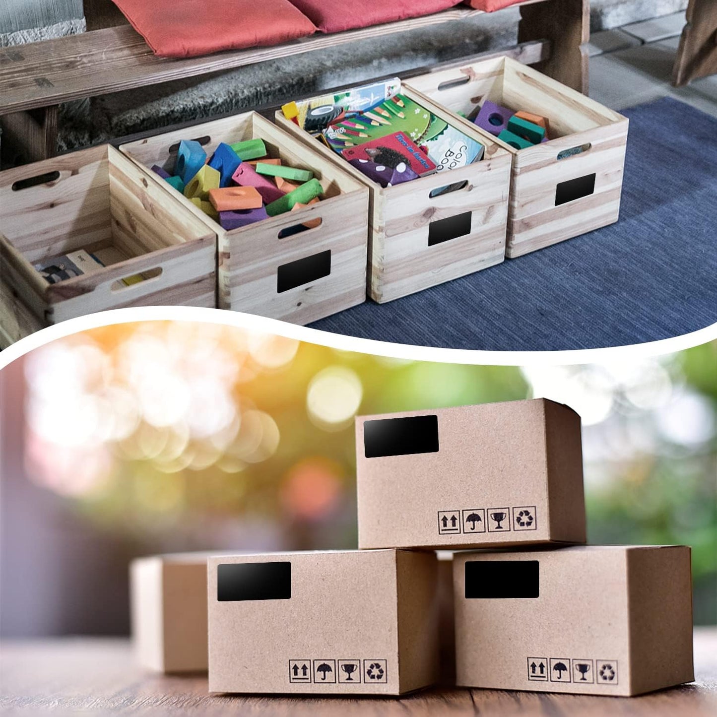 Rectangle Labels Sticker 3×5 Inch Vinyl Floor Stickers Color Coding Name Tags Roll Removable 200 PCS, Black