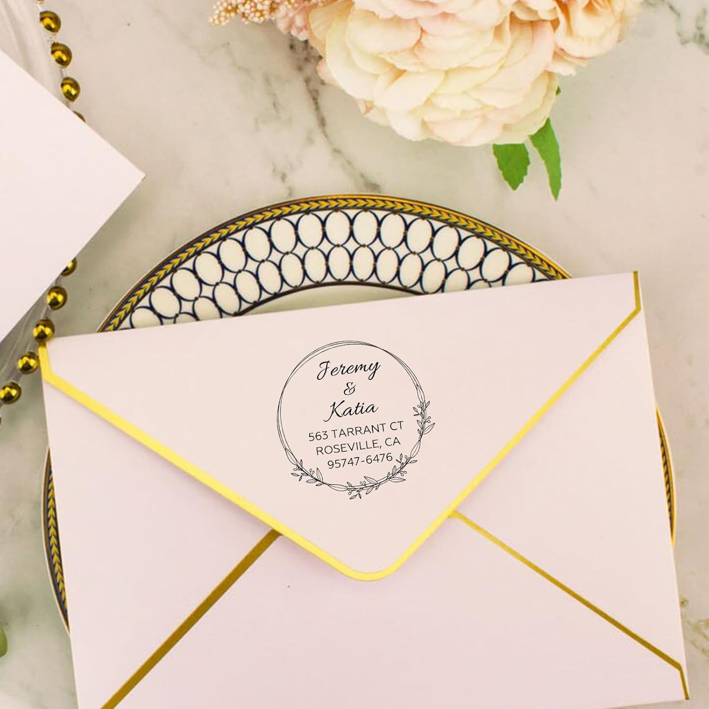 EAQ Custom Stamp Self Inking Return Address Stamp, Personalized Stamp with Text Logo | Business Logo Stamp | Address Stamp | Wedding Stamp